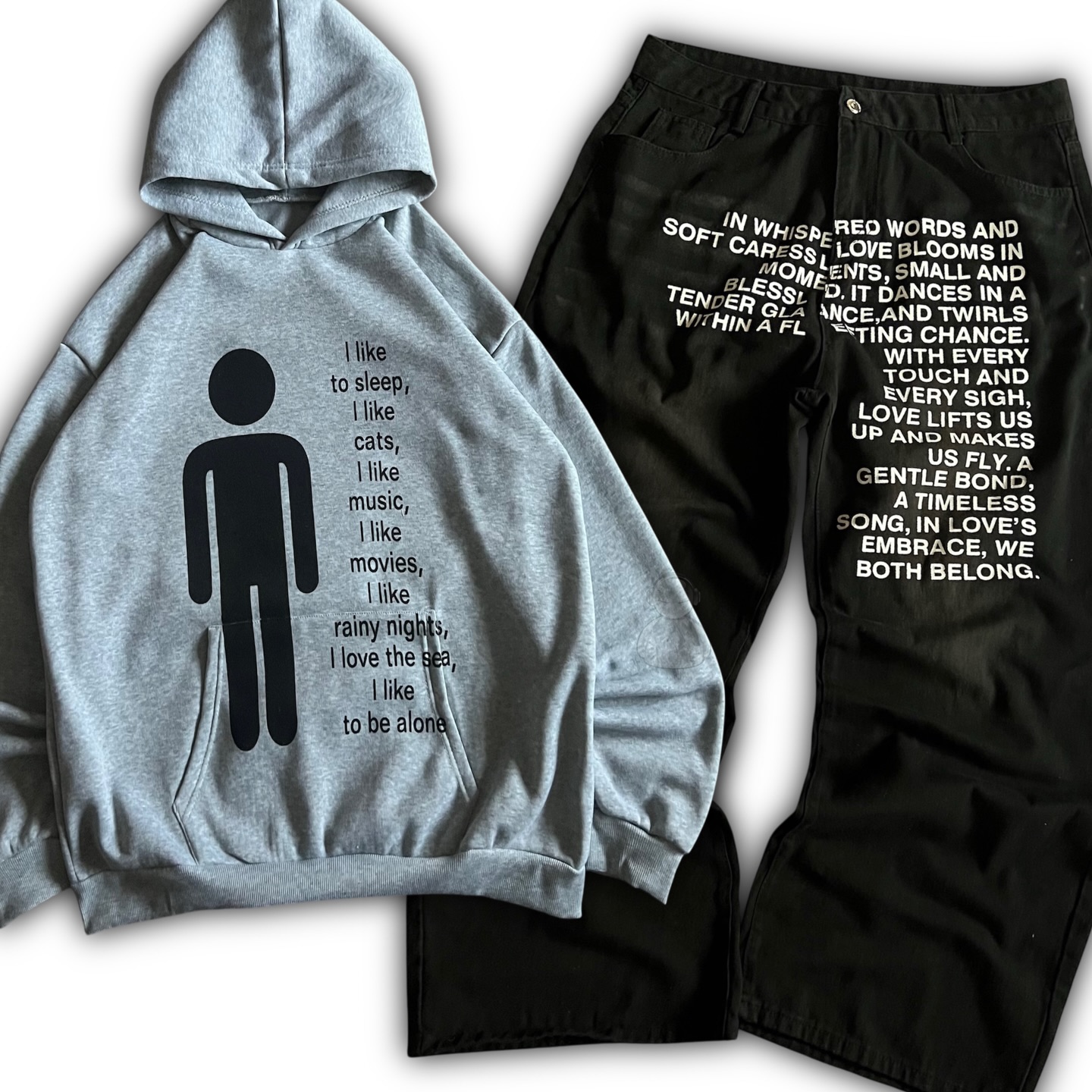 Men'S Fashion Hoodies - Celana Jeans Pola Amerika Y2K Set