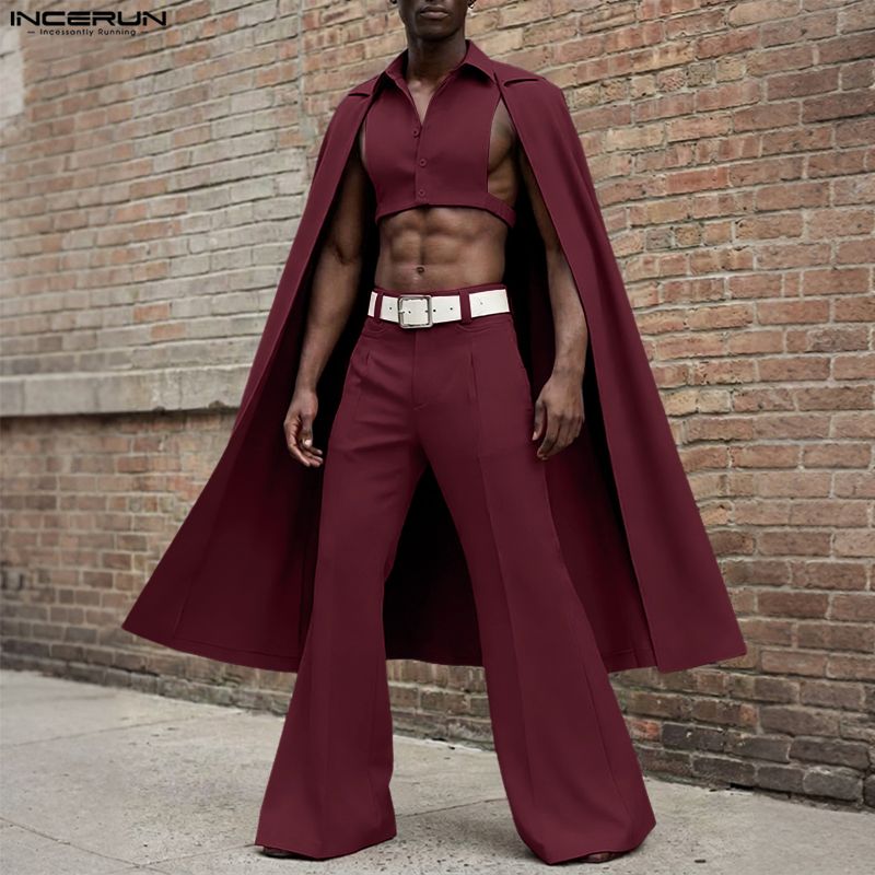 Men'S Fashion Pants - INCERUN Set Pria Warna Solid Kerah