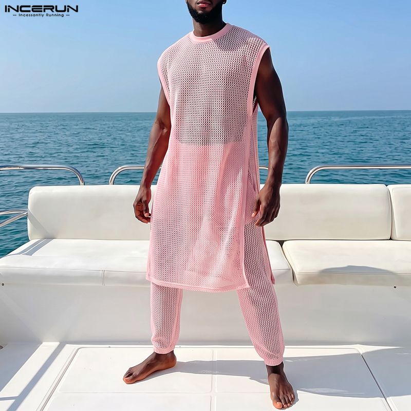 Men'S Fashion - INCERUN Set Pria Bahan Mesh Transparan