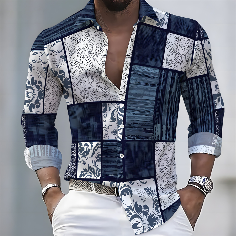 Men'S Fashion - Kemeja Pria Lengan Panjang Motif Blok