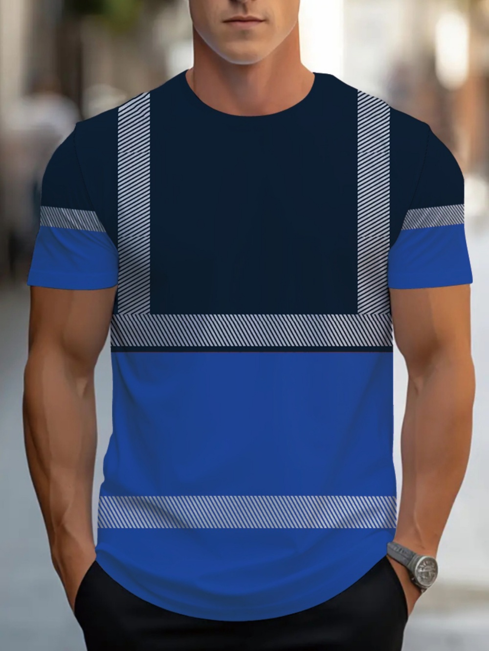 Kaos Pria 3D Print Garis-garis - Mens Fashion Casual 2026 ulasan dan harga