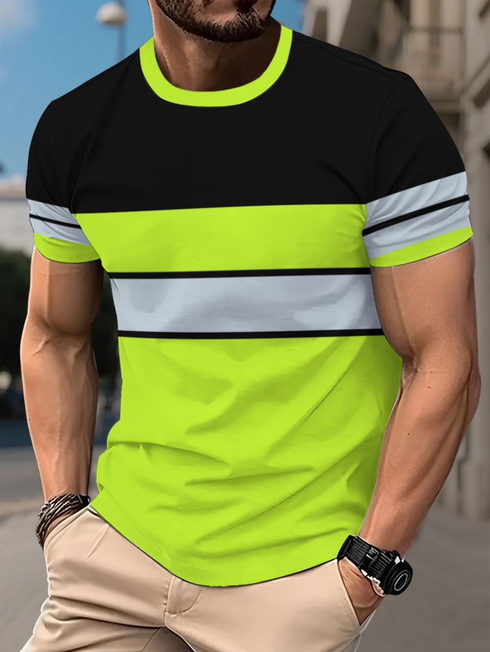 Kaos Pria 3D Print Garis-garis - Mens Fashion Casual 2026 ulasan dan harga